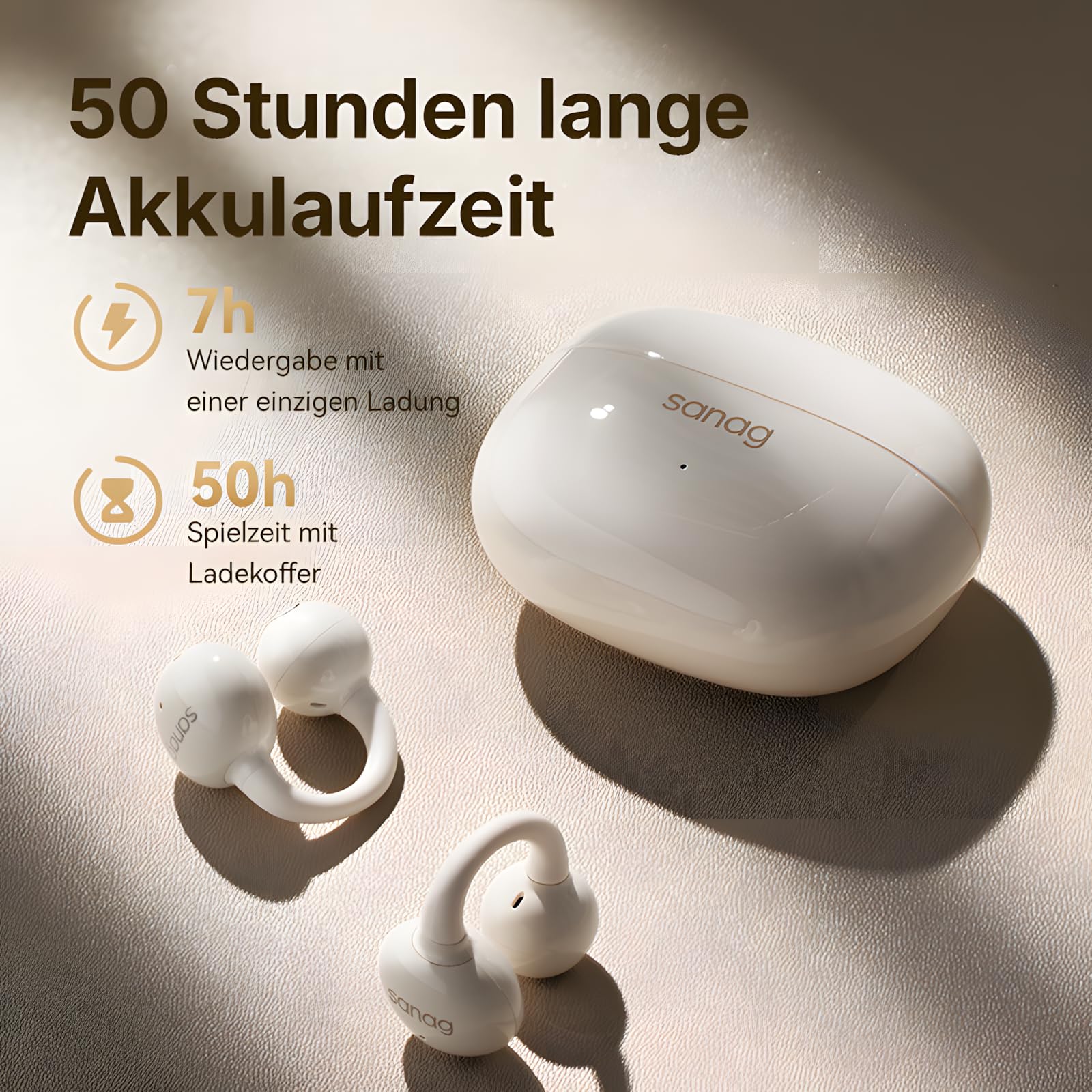 SANAG Open Ear Kopfhörer, Bluetooth 5.4 Sport Kopfhörer mit 50 Std. Spielzeit, Clip on Kopfhörer Bequem & Sicherer Halt, Luftleitung Kabellos, IPX4 Wasserdicht, Headset für Laufen & Fitness