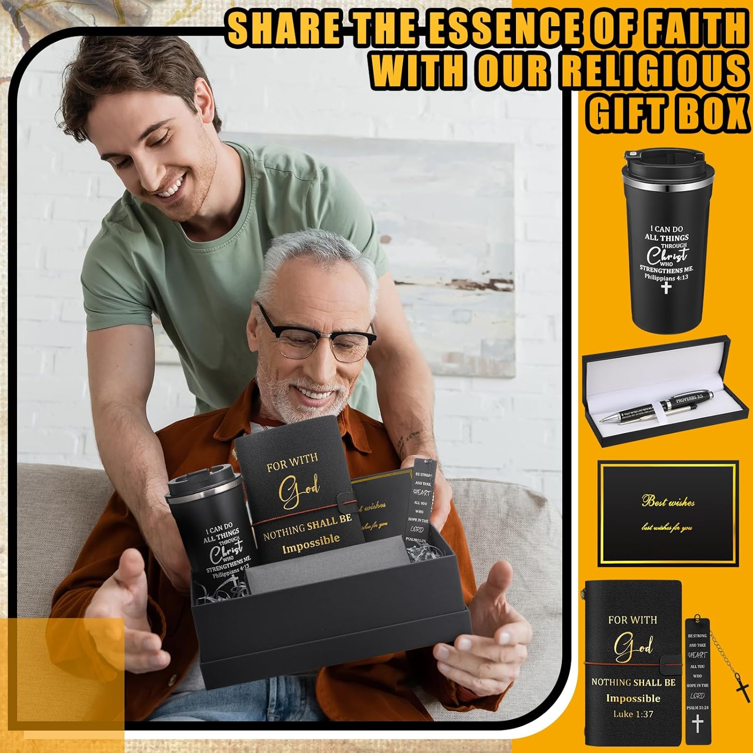 6 Pcs Valentines Christian Gift Set for Men 17 oz Stainless Tumbler Notebook Religious Metal Bookmark Pen with Box and 1 Refills Greeting Card for Valentines Pastor Appreciation Gift(Black) - Image 5