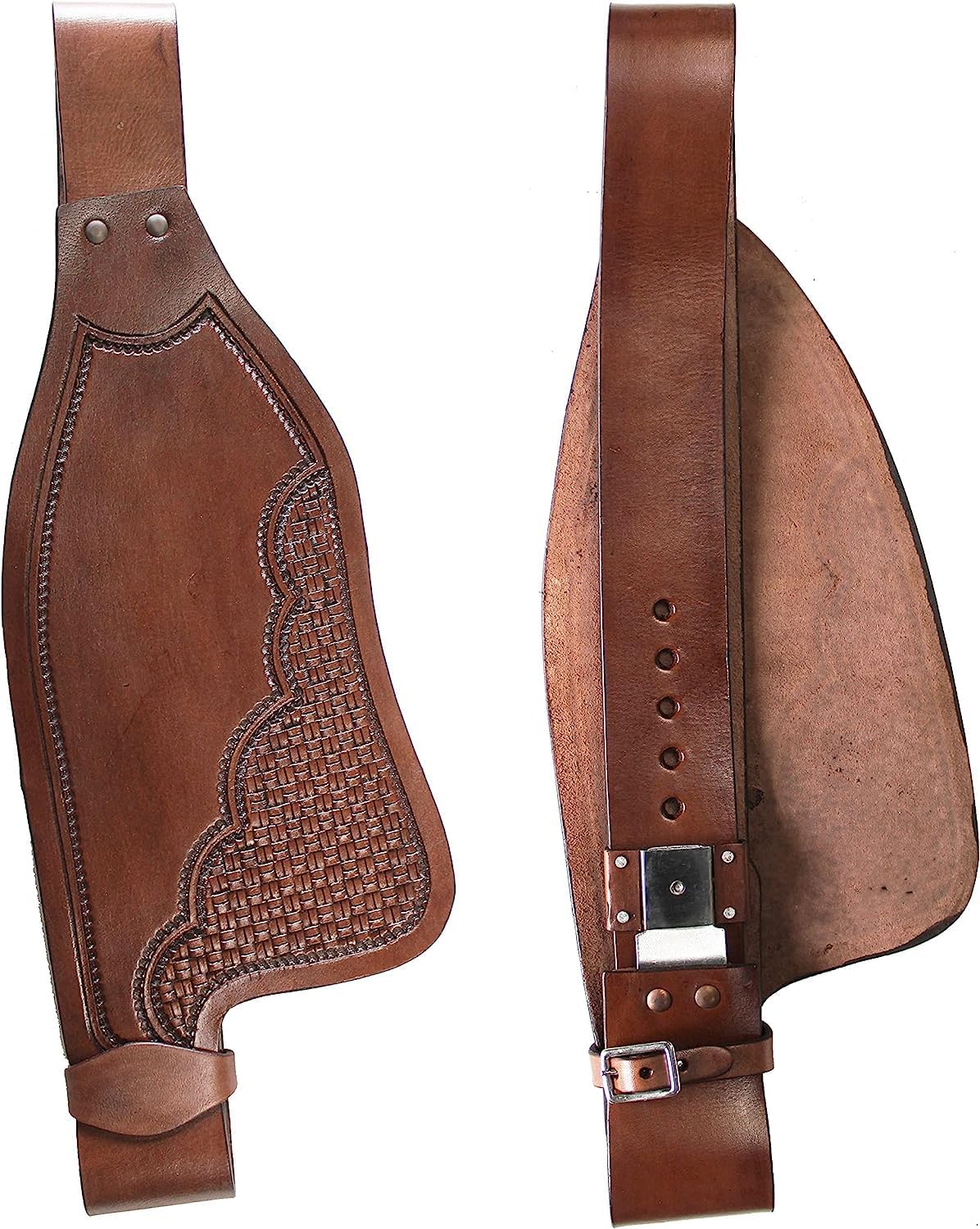 Horse Western Adult Tooled Leather Replacement Saddle Fender Pair Set for Roping Trail Barrel Pleasure Saddles with Belvin Buckles LF-008