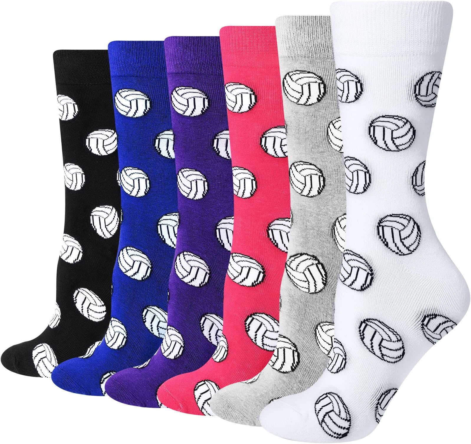 6 Pairs Men's Novelty Volleyball Socks Sports Funny Crew Socks Volleyball Lover Gift for Women Running Athletic