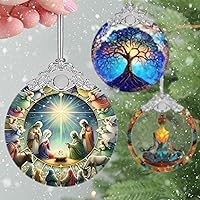 Vista 5 de Adorno de Navidad de natividad, decoración de Navidad de vitrales de 3 pulgadas, adornos de natividad para árbol de Navidad, regalos cristianos
