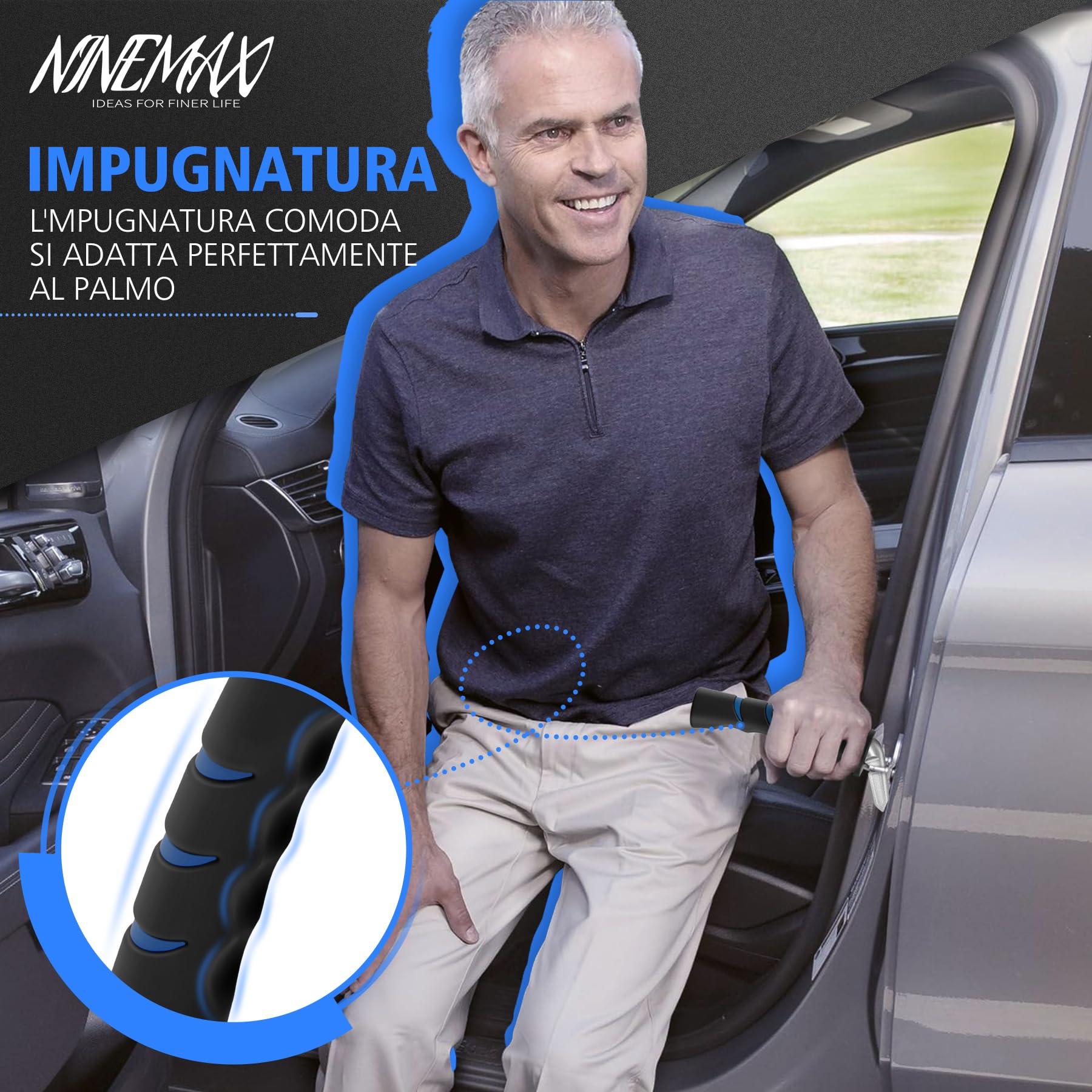 NINEMAX Maniglia Di Supporto per Auto，Maniglia per Uscire Dall Auto 1Pc,Car Assistance Handle per Anziani Disabili(Nero)