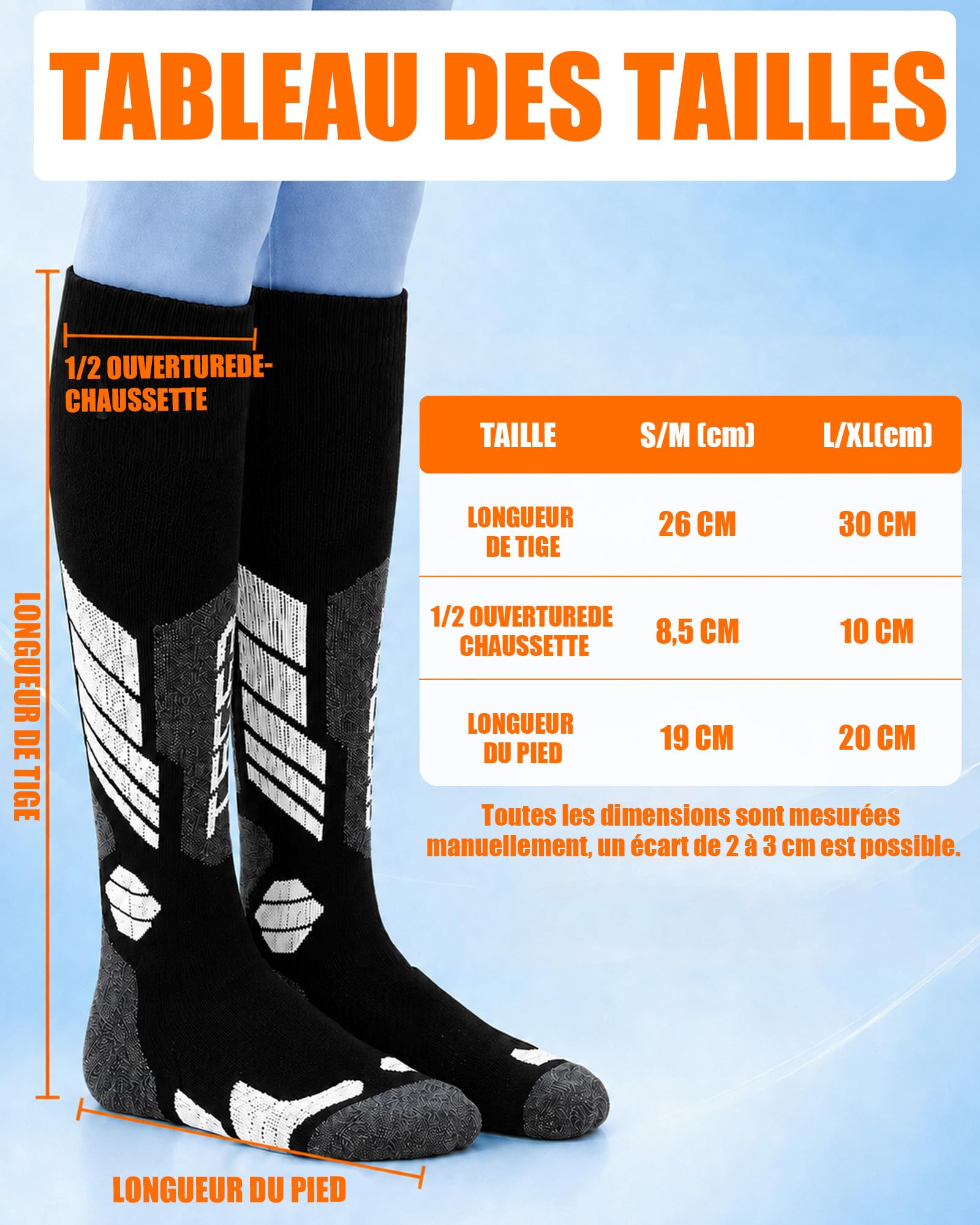 CYCYHEAT Chaussettes Chauffantes Enfant Garçons Filles 5000mAh