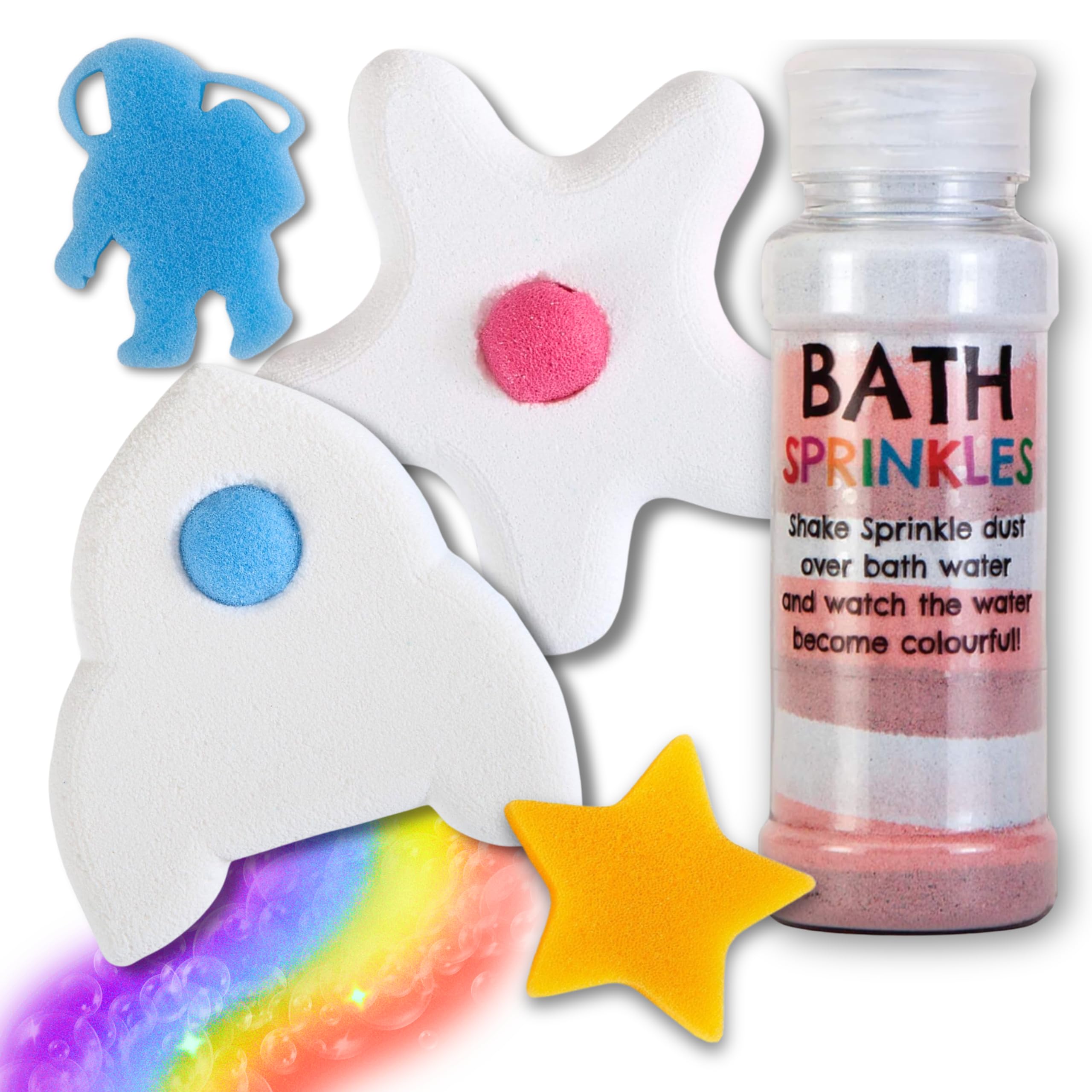 Rainbow Pack Bath Bombs for Kids, Rainbow Star Bath Bomb, Rainbow Rocket Bath Bomb, Purple Bath Sprinkles, Gifts for Girls & Boys, Fun Kids Bath Bombs