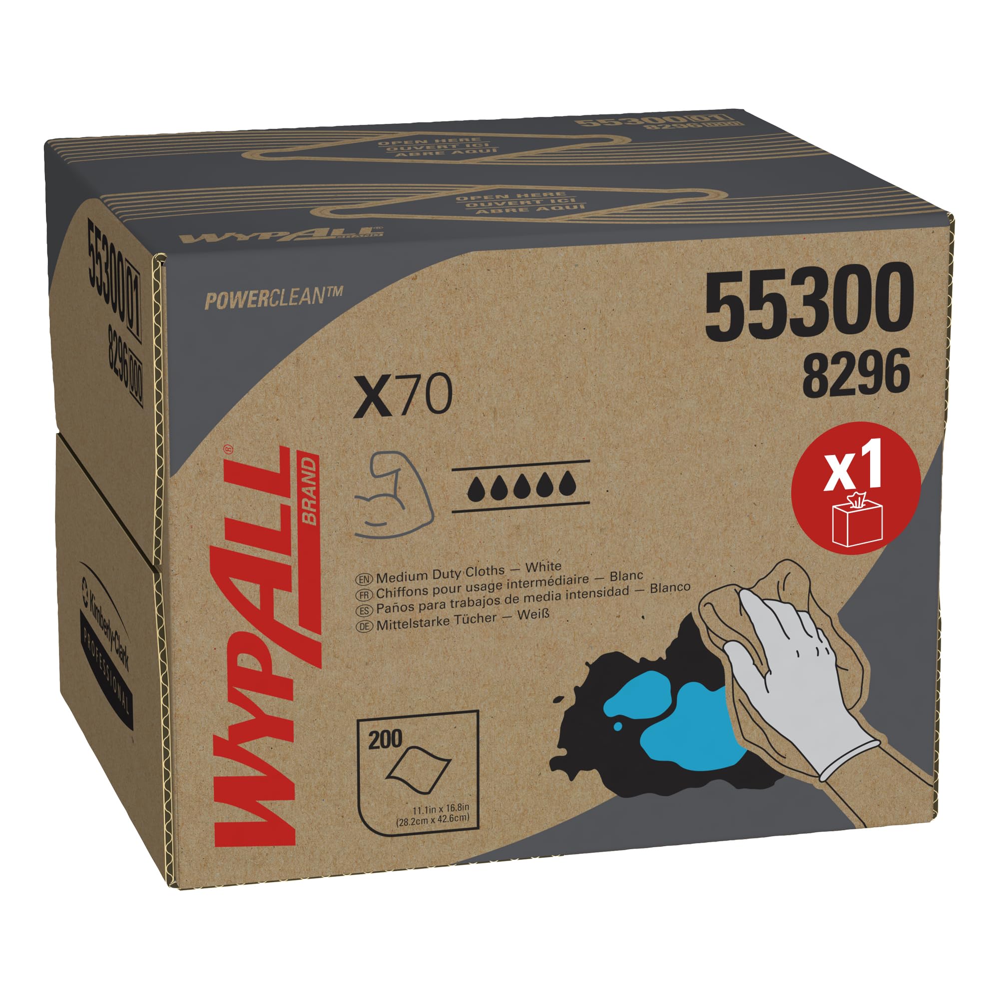WypAll® X70 Paños de limpieza, 1 BRAG Box x 192 paños blancos de 1 capa, Número de modelo 8296
