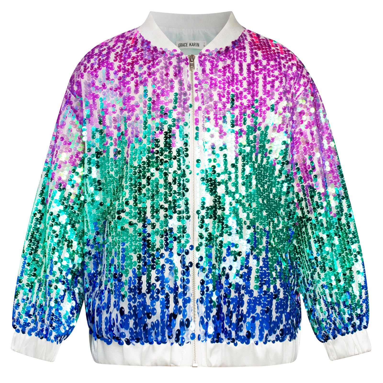 GRACE KARIN Girls Sequin Jacket Kids Bomber Zip Outwear Sparkle Fall Top Cardigan Dress Coat Size 5-14