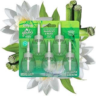 Glade PlugIns Refills Air Freshener, Scented and Essential Oils for Home and Bathroom, Bamboo & Bliss, 3.35 Fl Oz, 5 Count