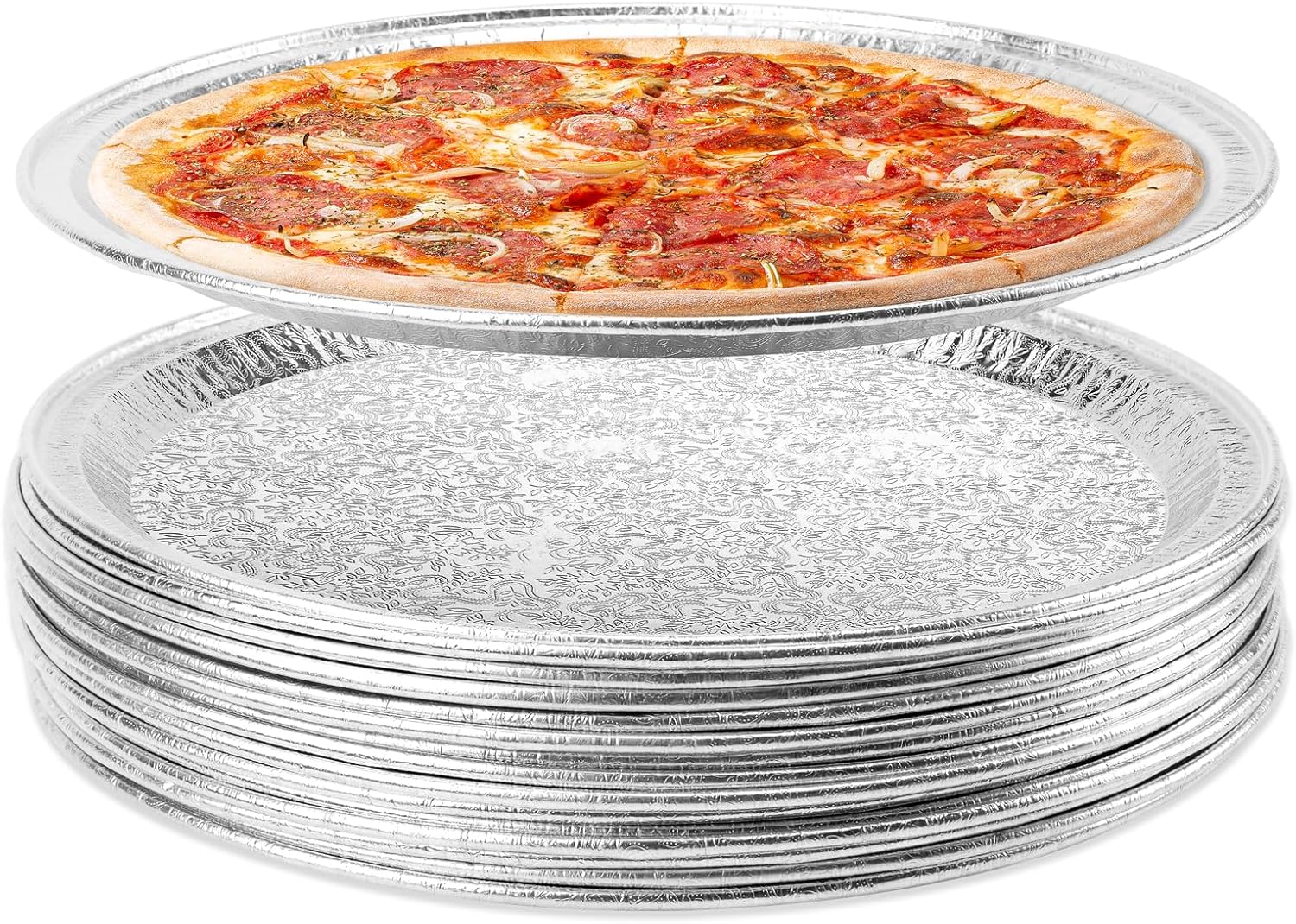 25 Pack Serving Platters, 12” Disposable Aluminium Foil Serving Trays for Party & Buffet, Silver Embossed Foil Serving Dishes/Plates for Vegetable, Fruit, Cake, Cookies