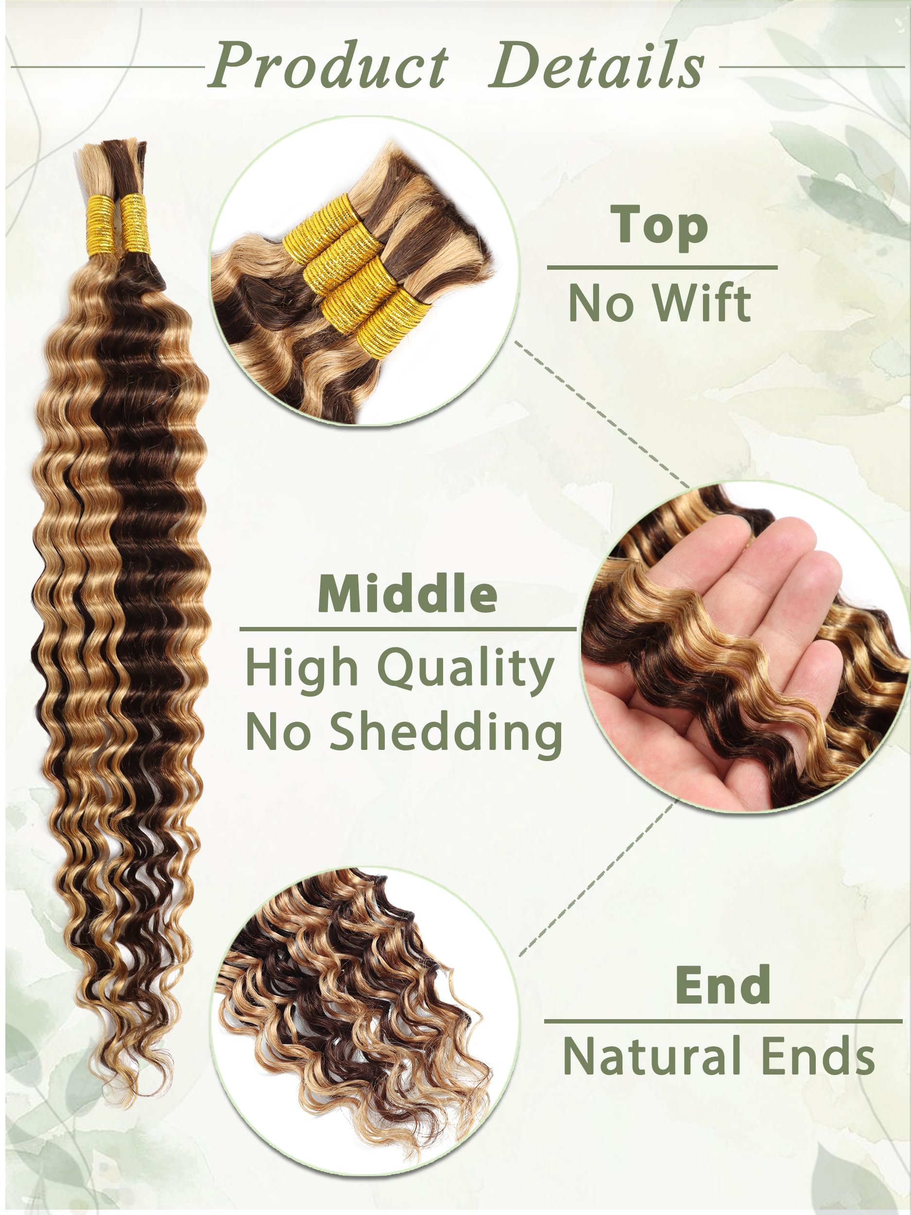 Human Braiding Hair for Boho Braids, Deep Wave Bulk Human Hair