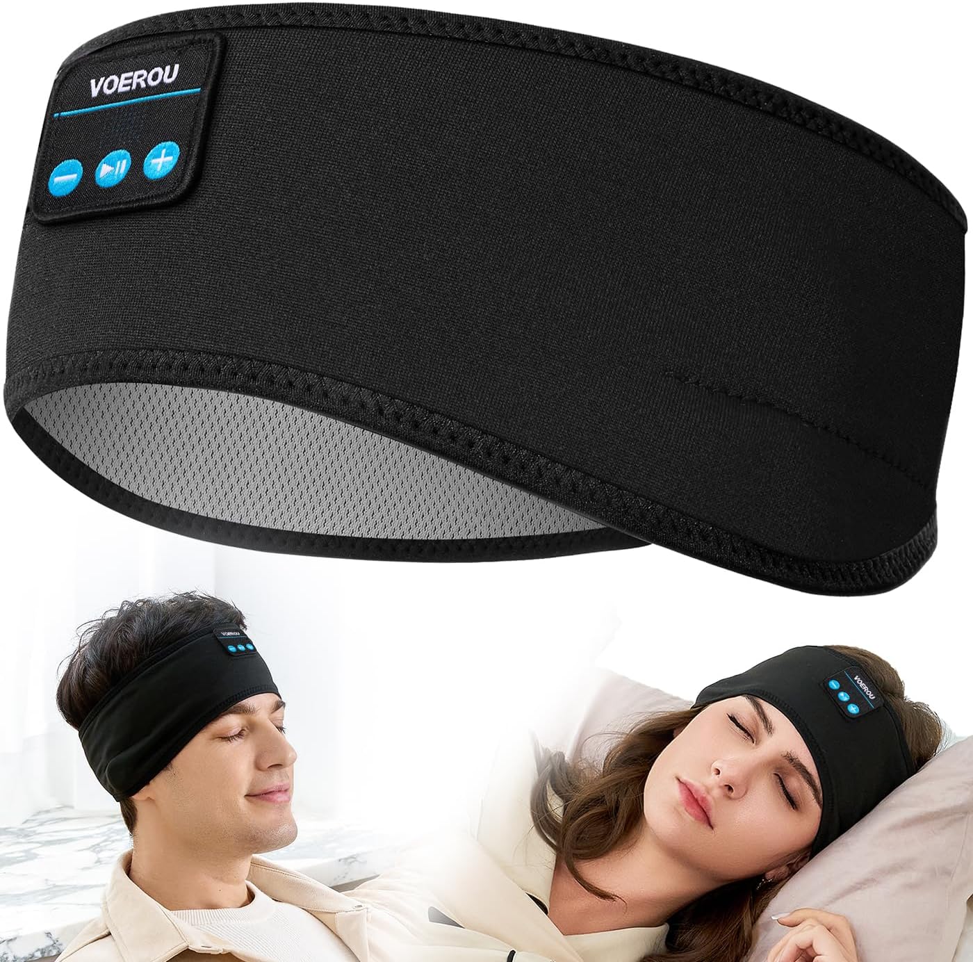 Voerou Sleep Headphones Bluetooth 5.4 Headband, Breathable Sports Headband Sleeping Headphones Eye Mask Music Earbuds, Perfect for Sleep Exercises Workout Yoga Travel, Cool Tech Gadgets Gifts for Men