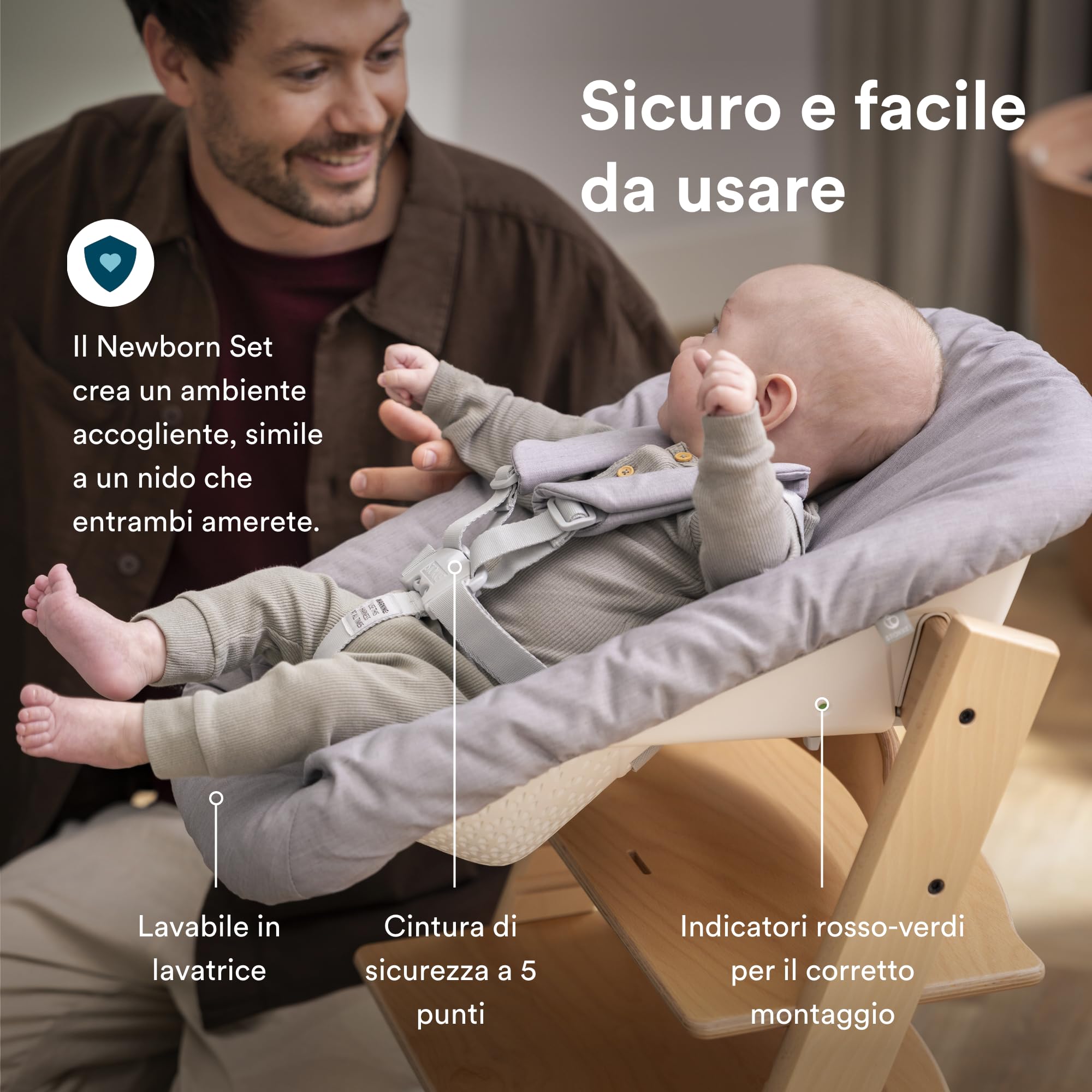 Seggiolone Tripp Trapp di Stokke, Glacier Green (Include Sedia + Baby Set 2) con Newborn Set - Design Sicuro, Regolabile, Ergonomico