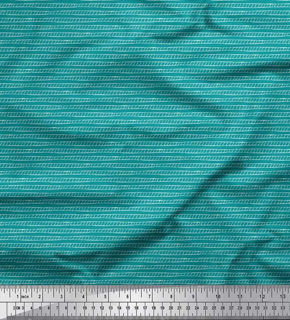 Soimoi Green Cotton Poplin Fabric Stripe Hand Drawn Print Sewing Fabric Meter 42 Inch Wide