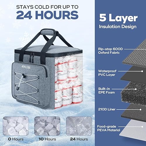 Miniatura 2 de RealCool Bolsa térmica suave de 3545 latas, hielera plegable aislada a prueba de fugas, lonchera grande para hombres y mujeres, enfriador de lados