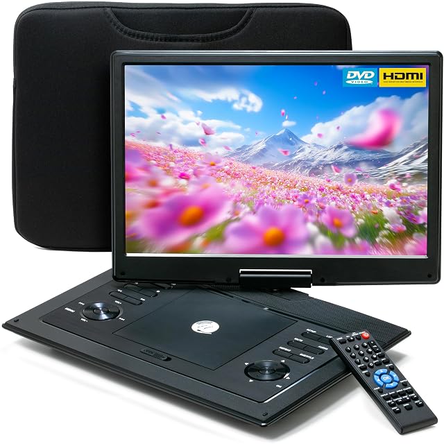 Portable DVD Player with 15 4 Swivel Screen Rechargeable Battery Remote Control Car DVD Player with Dual Speakers