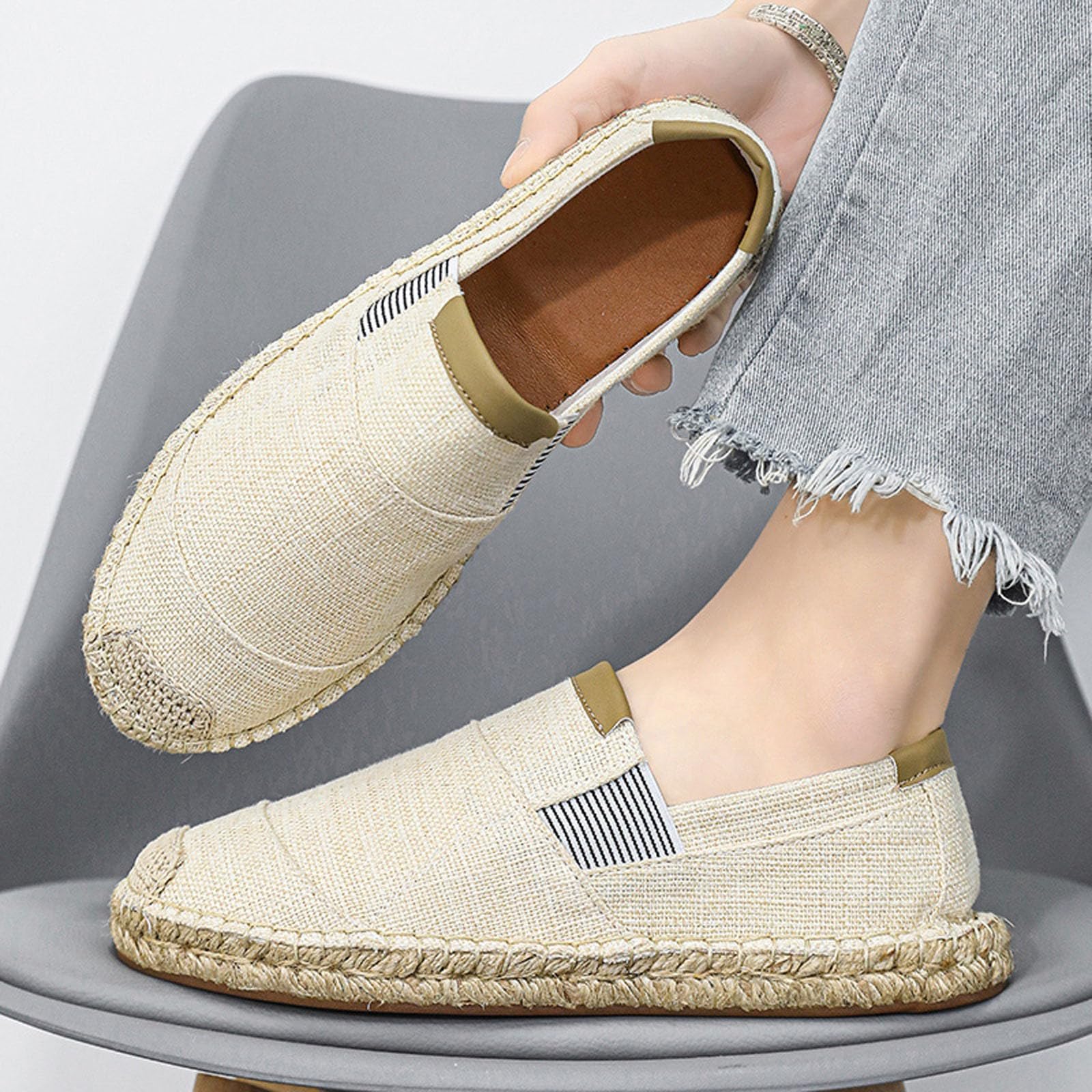 Generisch Espadrilles Herren Atmungsaktiv Canvas Leinenschuhe Freizeitschuhe Sommer Leinen Espandrillos Stoffschuhe Bequem Slip-On Slipper Sommerschuhe