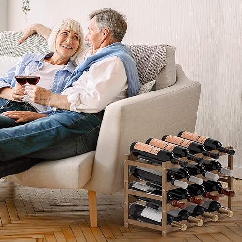 Miniatura 6 de Ruichang Estante de vino resistente para encimera de vino, soporte de bambú para botellas de vino, estantes de almacenamiento de vino, soportes para