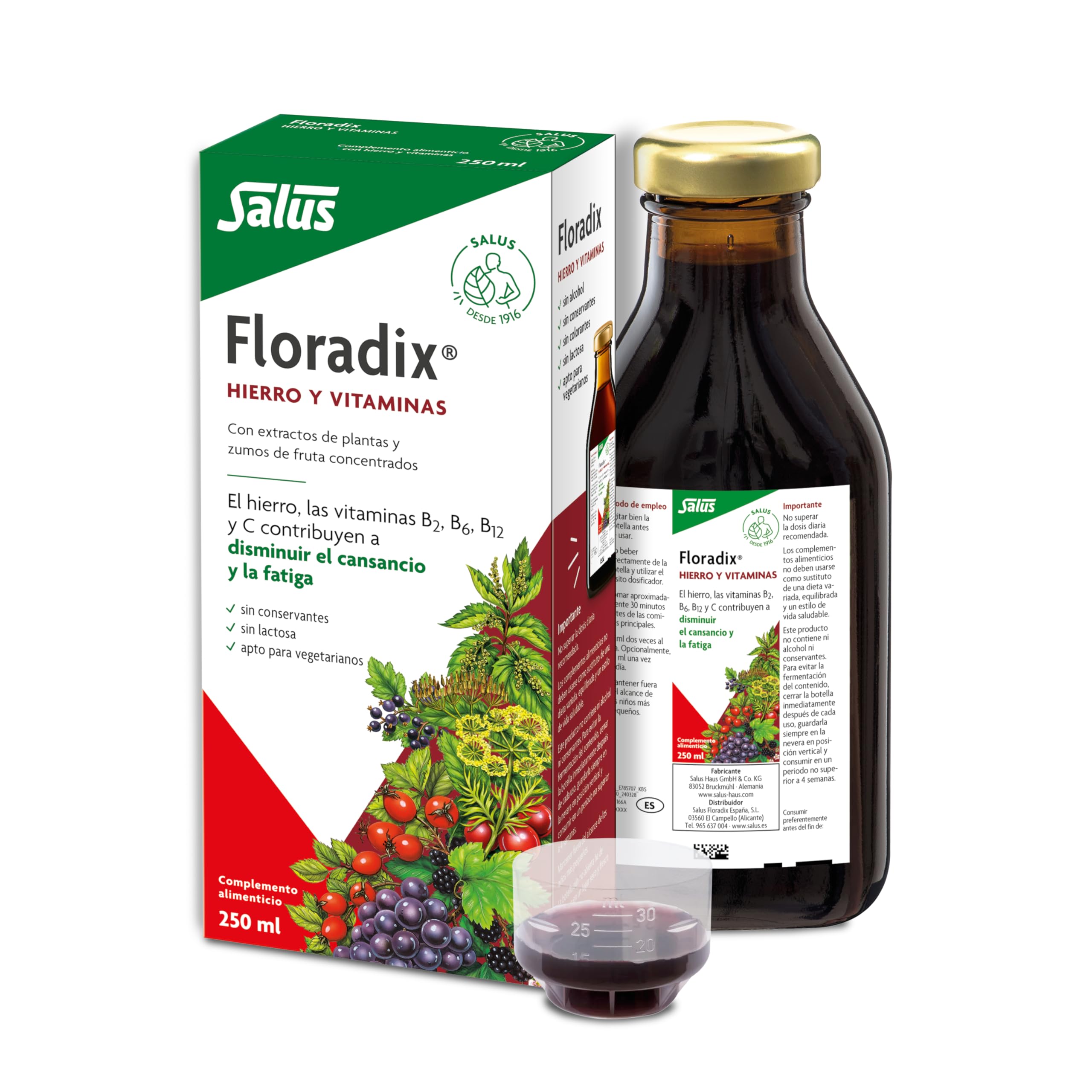 Floradix Liquid Iron 250ml – Ferrous Gluconate with Vitamins B1, B2, B6, B12 & C for Energy, Red Blood Cell Formation & Reduced Fatigue