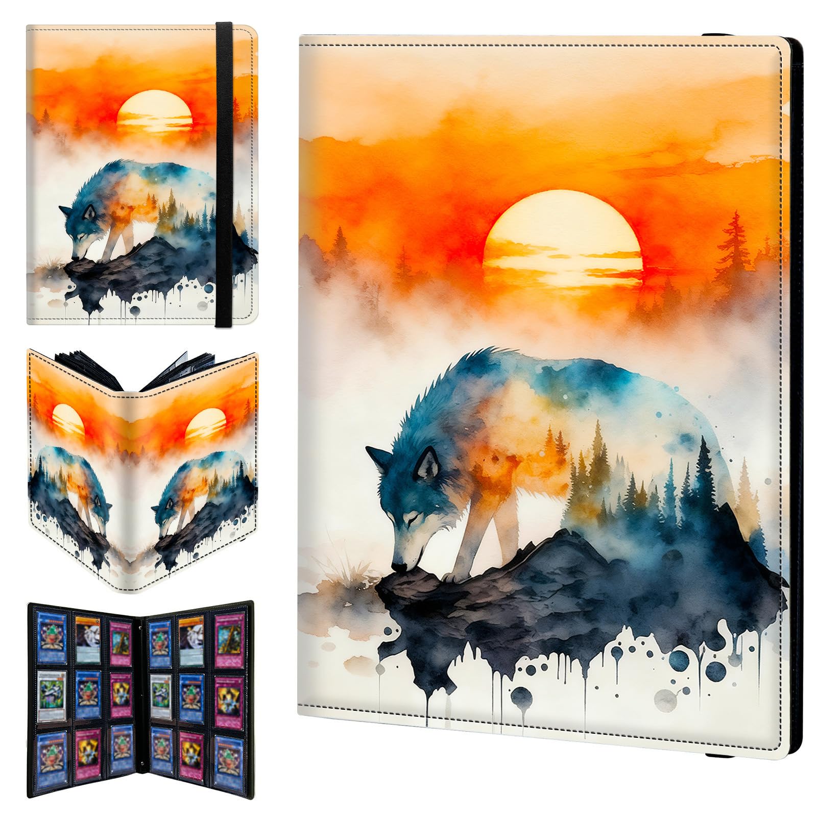9 Pocket Trading Card Binder 720 Side Loading Pocket Album with Sunset Forest Wolf Pattern Design Card Binder for Sports Cards & Game Cards — image 1