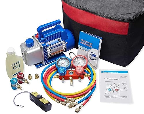 NewPosition 4CFM 1/3HP Air Vacuum Pump HVAC A/C Refrigeration Tool Kit AC with Low and High Manifold Gauge Set