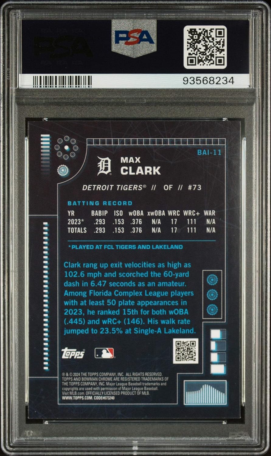 Graded 2024 Topps Bowman Max Clark #BAI11 AI Rookie RC Baseball Card PSA 10 Gem Mint