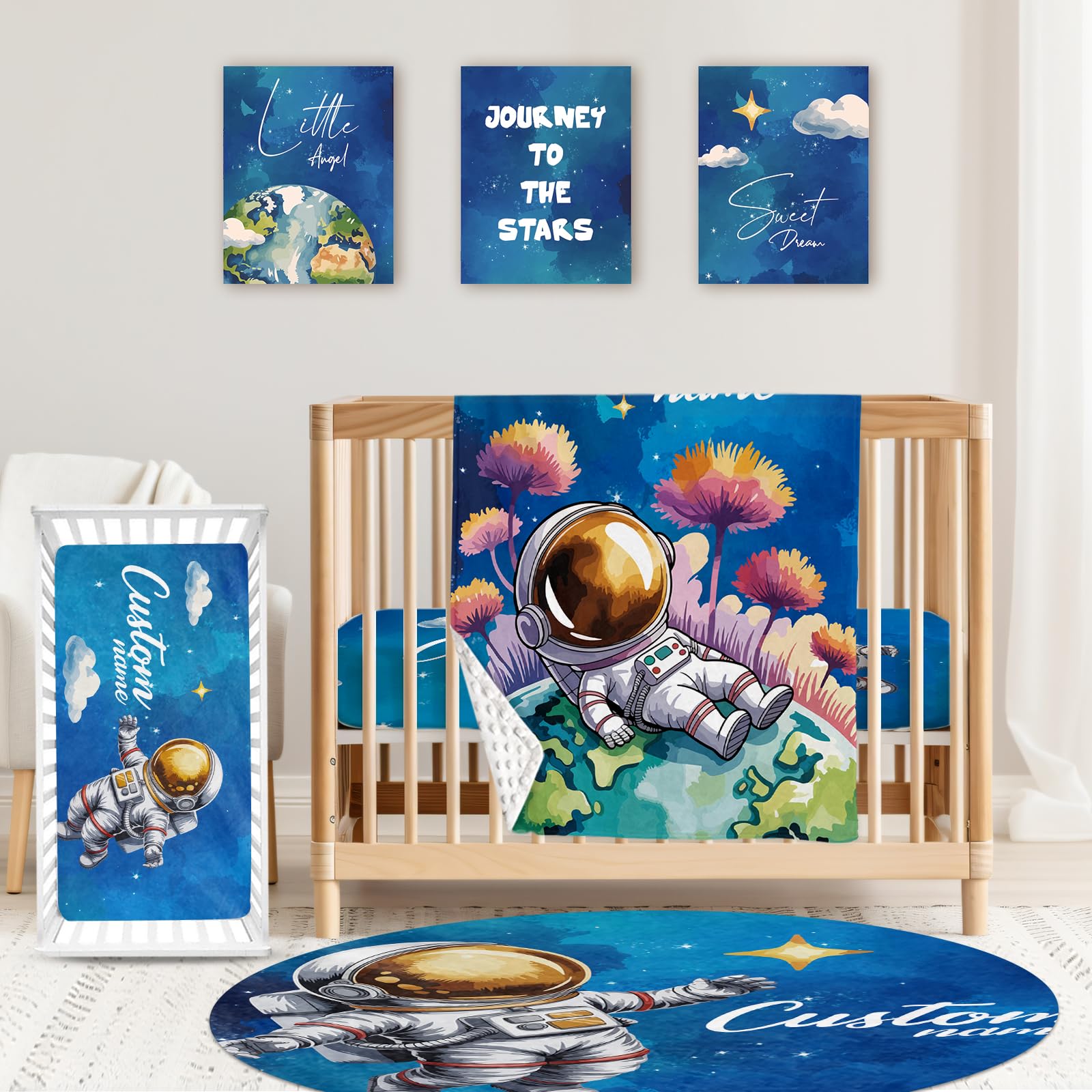 Personalized Baby Crib Bedding Set Custom Name Nursery Bedding Sets 4PCS - Minky Blanket Fitted Sheet Nursery Rug