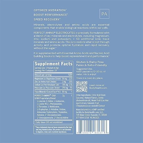 Vista 44 de BodyHealth PerfectAmino - Electrolitos en polvo sin azúcar, mezcla de electrolitos para ayunas Keto sin azúcar, polvo de hidratación
