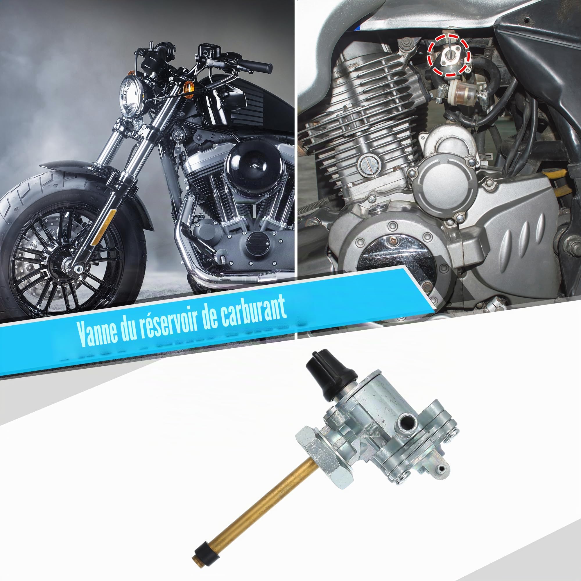 QUARKZMAN Robinet Réservoir Carburant Pour Honda CB500 1993-2003 1pc | Couleur Argent Et Or, Matériau Alliage Aluminium/Plastique, Longueur 23cm, Filtre 16.7cm, Diamètre 10mm