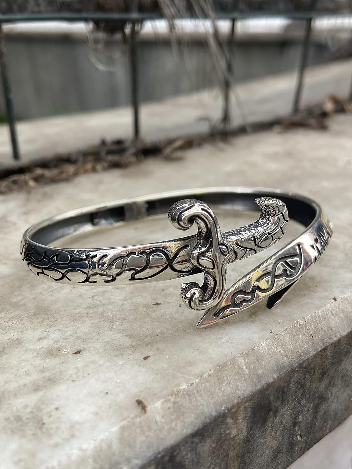 Mercan Silver Silver Sword Bracelet, Handmade Mens Zulfiqar Bracelet, Sterling Silver Bangle, 925k Silver, 26 Grams