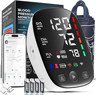 Blood Pressure Monitors with Mobile Connectivity & LED Backlight Display Heart Rate Detection 2x120 Records Automatic Upper Arm Blood Pressure Monitor for Home Use Large Blood Pressure Cuff 22-42cm