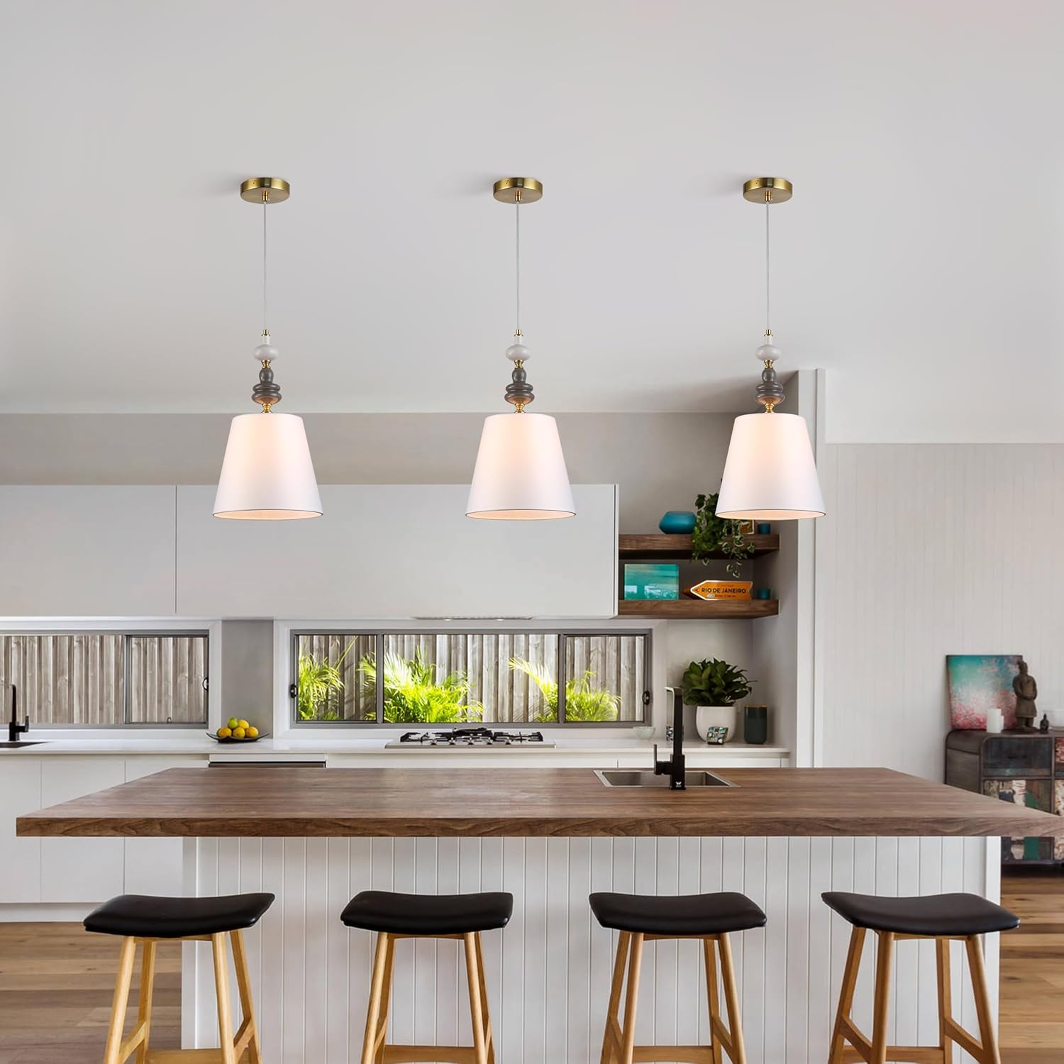 Art Deco Pendant Lights 2 Pack with Ceramic and Fabric Shade,Adjustable Pendant Light Fixture for Kitchen Island Dining Room Hallway BedHead