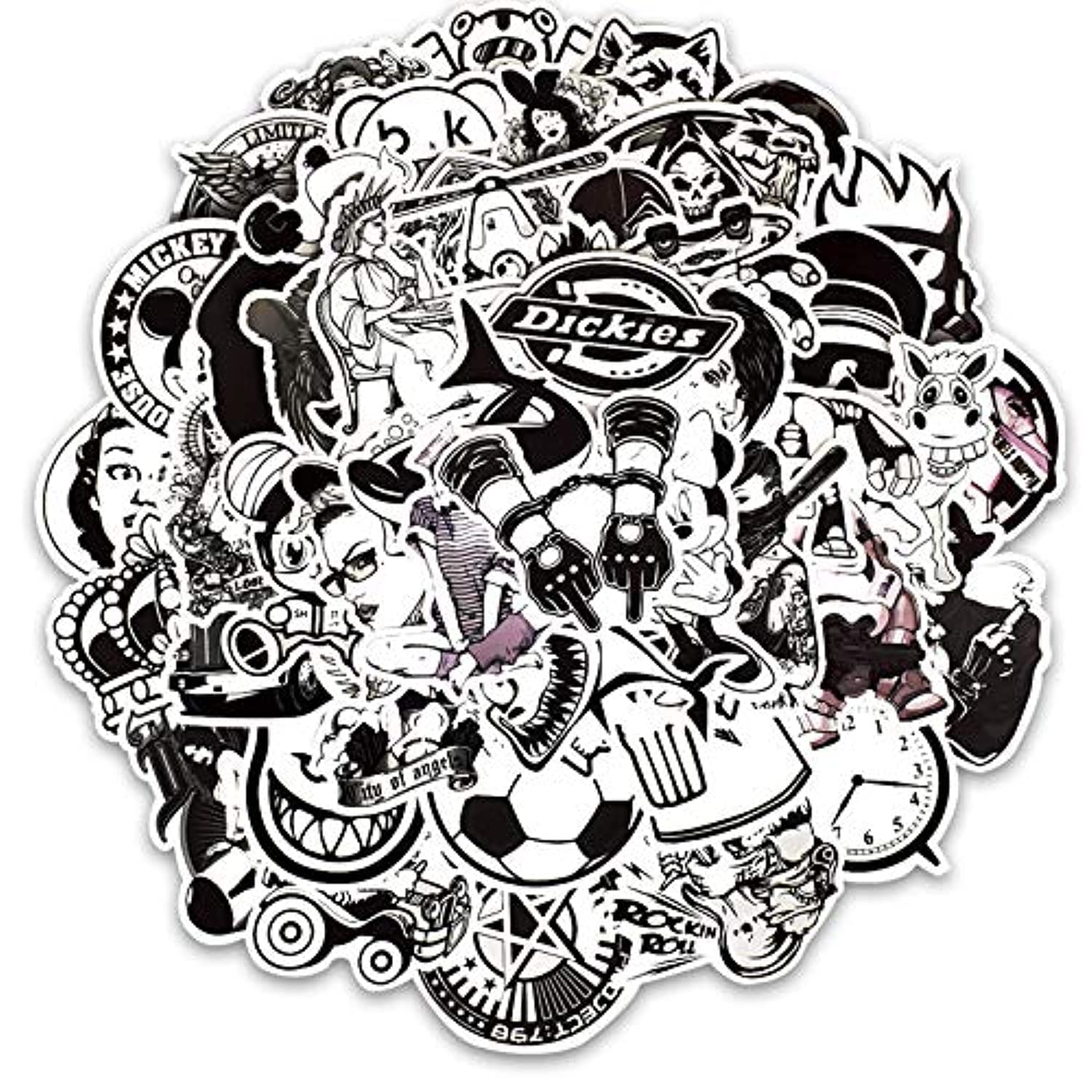AKOD Vinyl Waterproof Stickers for Laptop, Water Bottle, Phone, Skateboard, Luggage - 50 Pieces (B&W)