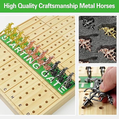 Miniatura 7 de FUNNYB&G Juego de mesa de carreras de caballos de 21 pulgadas, plegable, grande, juego de carreras de caballos para adultos con 11 caballos de