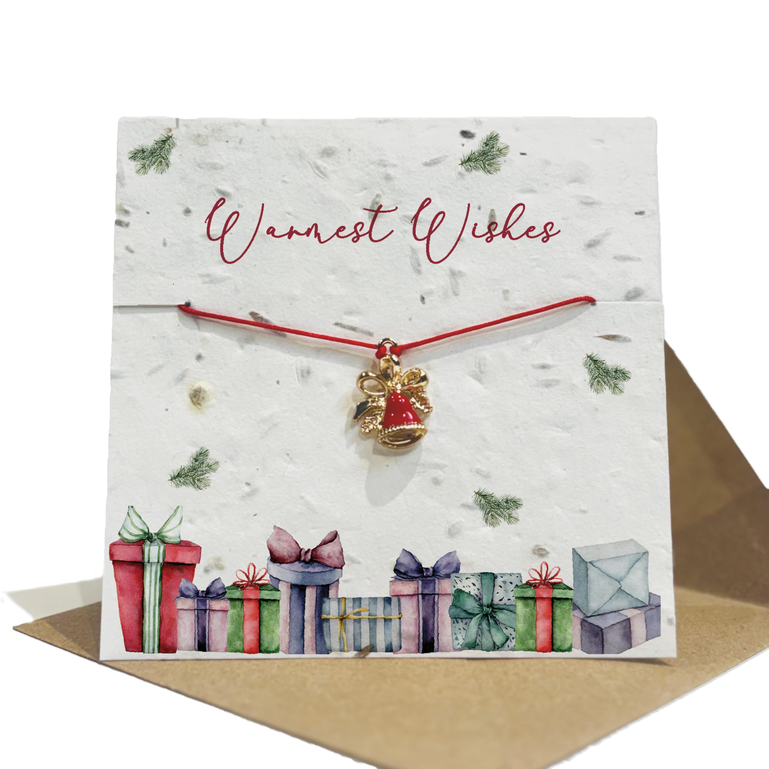 Plantable Wildflower Seed Christmas Card with Charm Bracelet – Eco-Friendly Christmas Greeting Card with Recycled Kraft Envelope – Blank Inside, Planting Instructions Included (Warmest Wishes)
