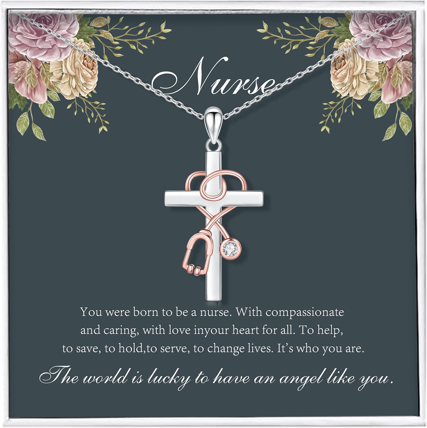 Nurse Gifts for Women - Sterling Silver Stethoscope Cross Necklace Nurse Doctor Student Graduation Gift for Medical Student