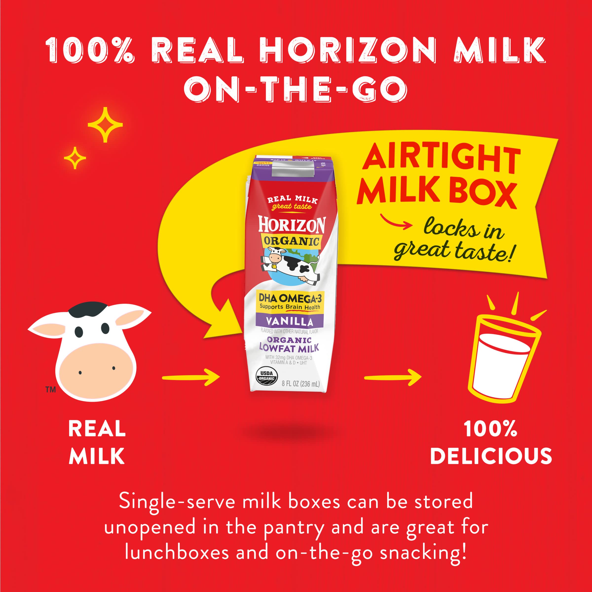 Buy Horizon Organic ShelfStable 1 Low Fat milk Boxes with DHA Omega3, Vanilla, 8 oz., 12 Pack