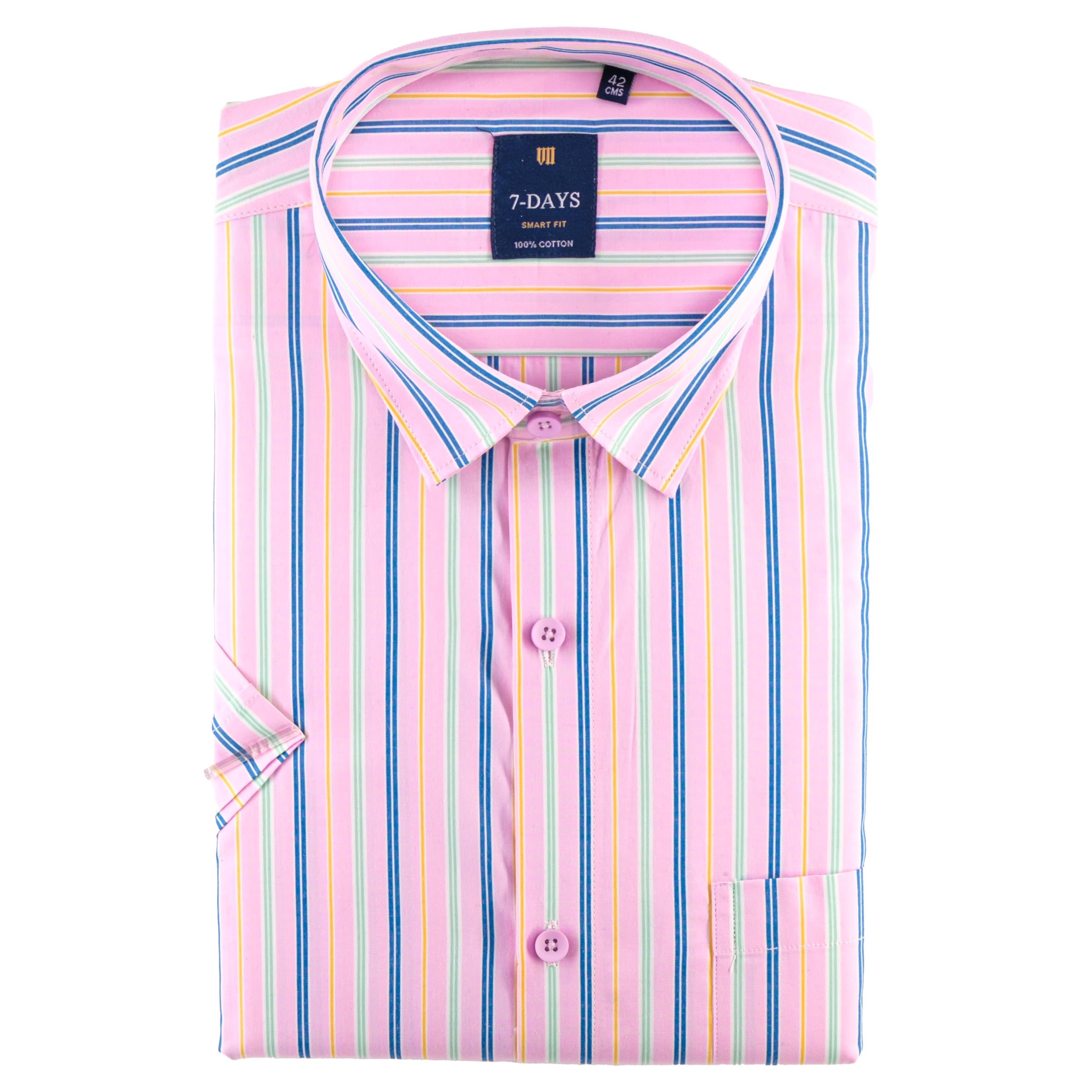 7-days Men’s Half Sleeve Premium Shirt – Pure Cotton, Tailored Fit (Between Slim & Regular), Striped, with Pocket – Stylish Office & Everyday Wear-picture-51