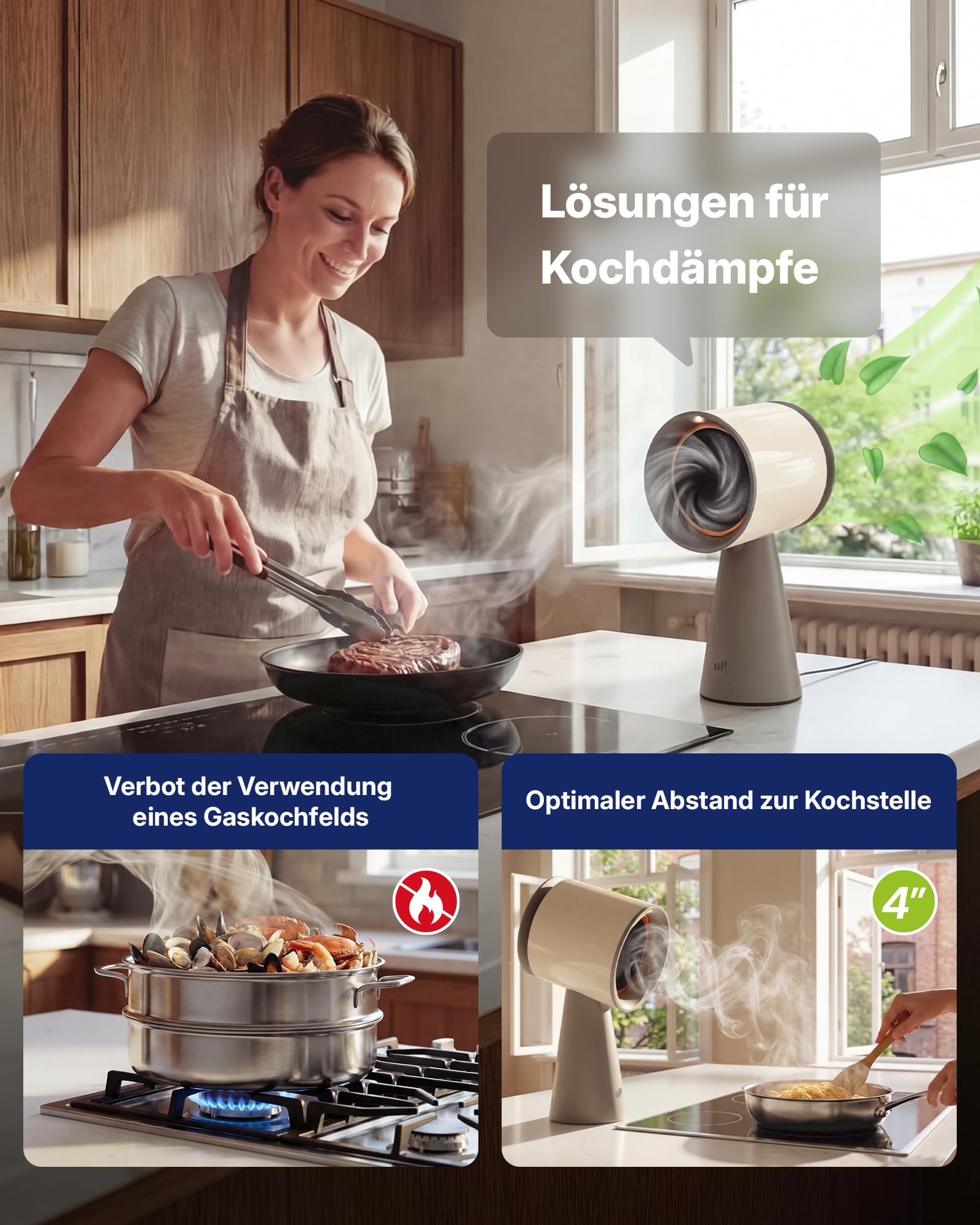Upstreman Mini Dunstabzugshaube,Tragbare Abzugshaube mit 3 Geschwindigkeiten,Mobile Abzugshaube mit Austauschbarem Filter,für Steak Grillen BBQ Hot Pot Beige-HD06