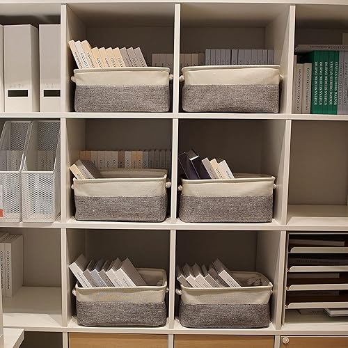 Miniatura 3 de Bidtakay Contenedores de almacenamiento de tela blanca y gris, 3 canastas multiusos medianas (15 x 11 x 9.5 pulgadas) + 6 cestas multiusos pequeñas
