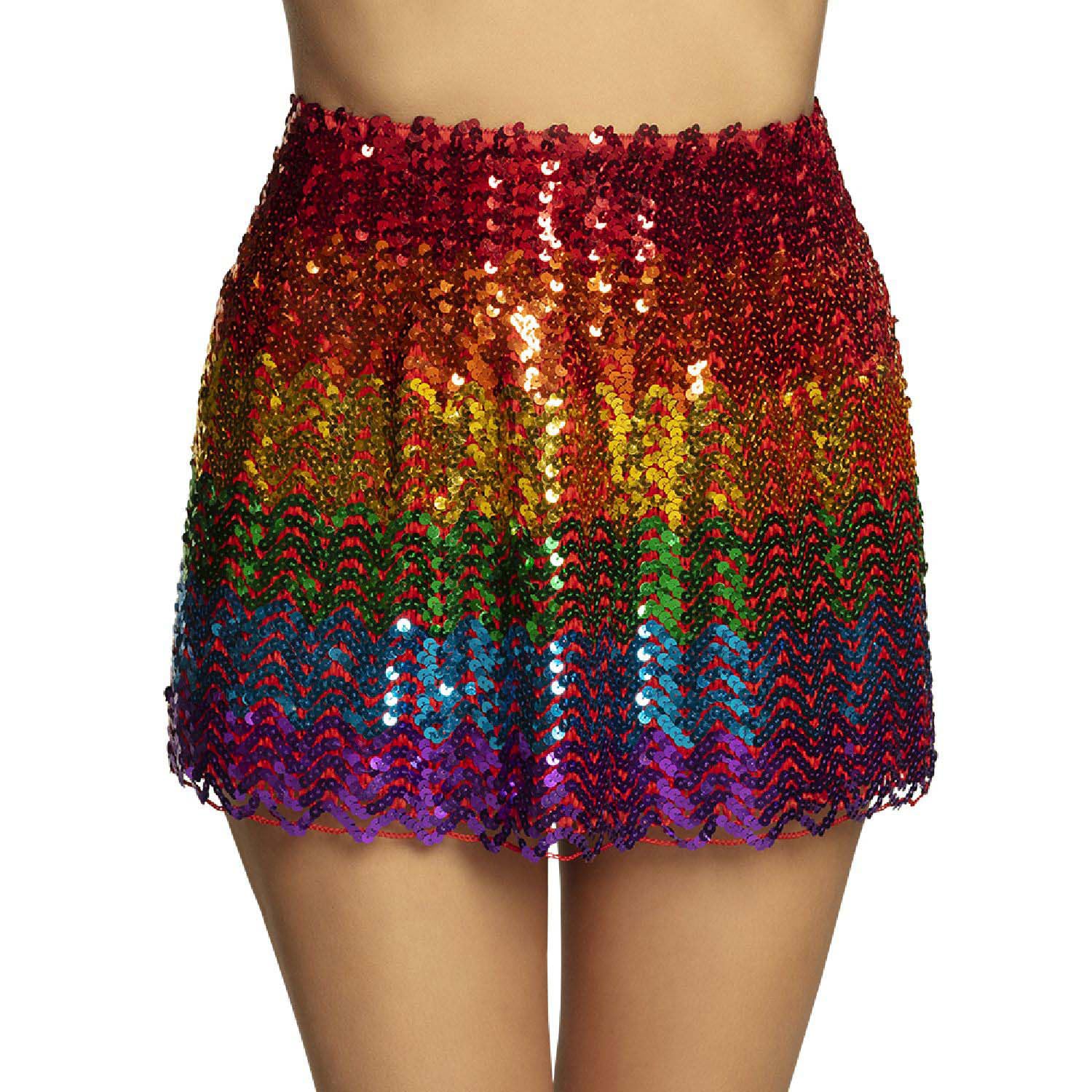 Boland - Mini Skirt with Sequins, One Size for Adults, Stretchy Elastic Waistband, Disco, Costume, Carnival, Theme Party Rainbow