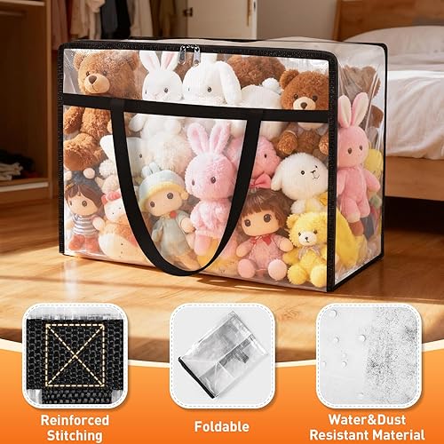 Miniatura 3 de Contenedores de almacenamiento transparentes para debajo de la cama, paquete de 4 bolsas de almacenamiento de ropa de gran capacidad con tapa y asas