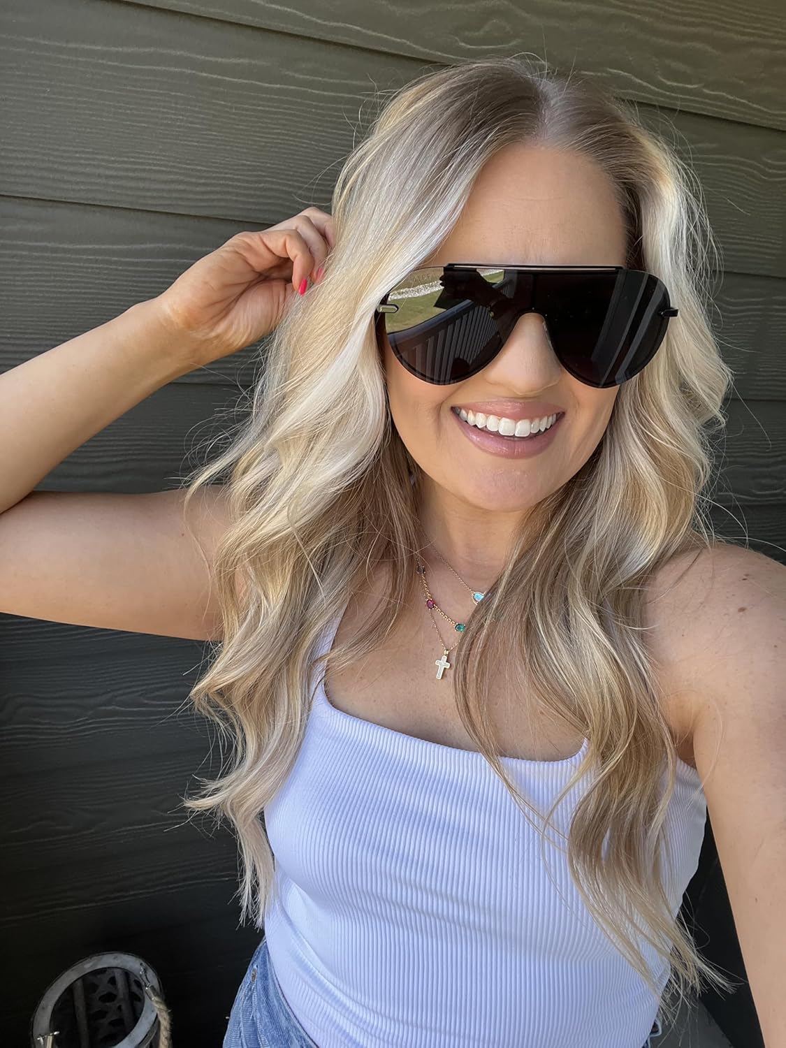 DIFF Imani Designer Oversized Shield Sunglasses for Women UV400 Protection, Black + Grey - Image 4