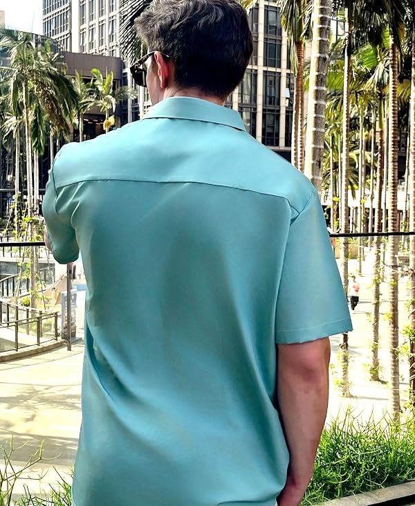 Men's Cowboy Raccoon Western Shirt, Short Sleeve Button Down, Mint Green and Cream Color Block Design by DADDYLOCO - Used condition - Image 6
