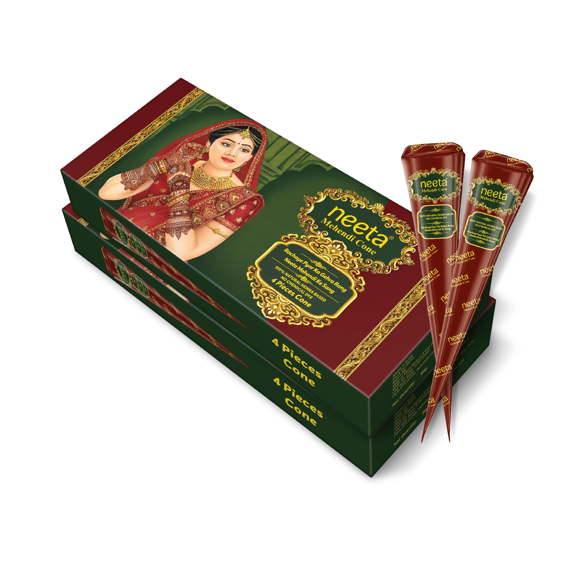 Neeta Mehendi Cone for Hand Design Ready-to-Use (2 x 4 Henna Cones Each 20g) for Bridal, Wedding & Dulhan Mehndi,