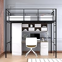 Debercu Twin Loft Bed 75" High with 18" Guardrails, Space-Saving Metal Frame, No Sagging, Wide Ladder, Fits 12" Mattress - Black