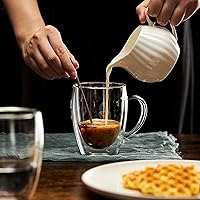 Vista 6 de MEWAY Paquete de 2 tazas de café de 12 onzas, taza de doble pared de vidrio transparente con asa para café, té, café con leche, capuchino