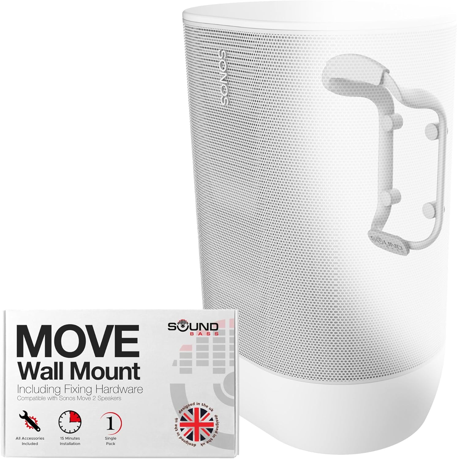 Sound Bass Move Speaker Wall Mount Bracket, Weatherproof, Compatible with Sonos Move & Move 2, Including Mounting Accessories (Move 2 - White)