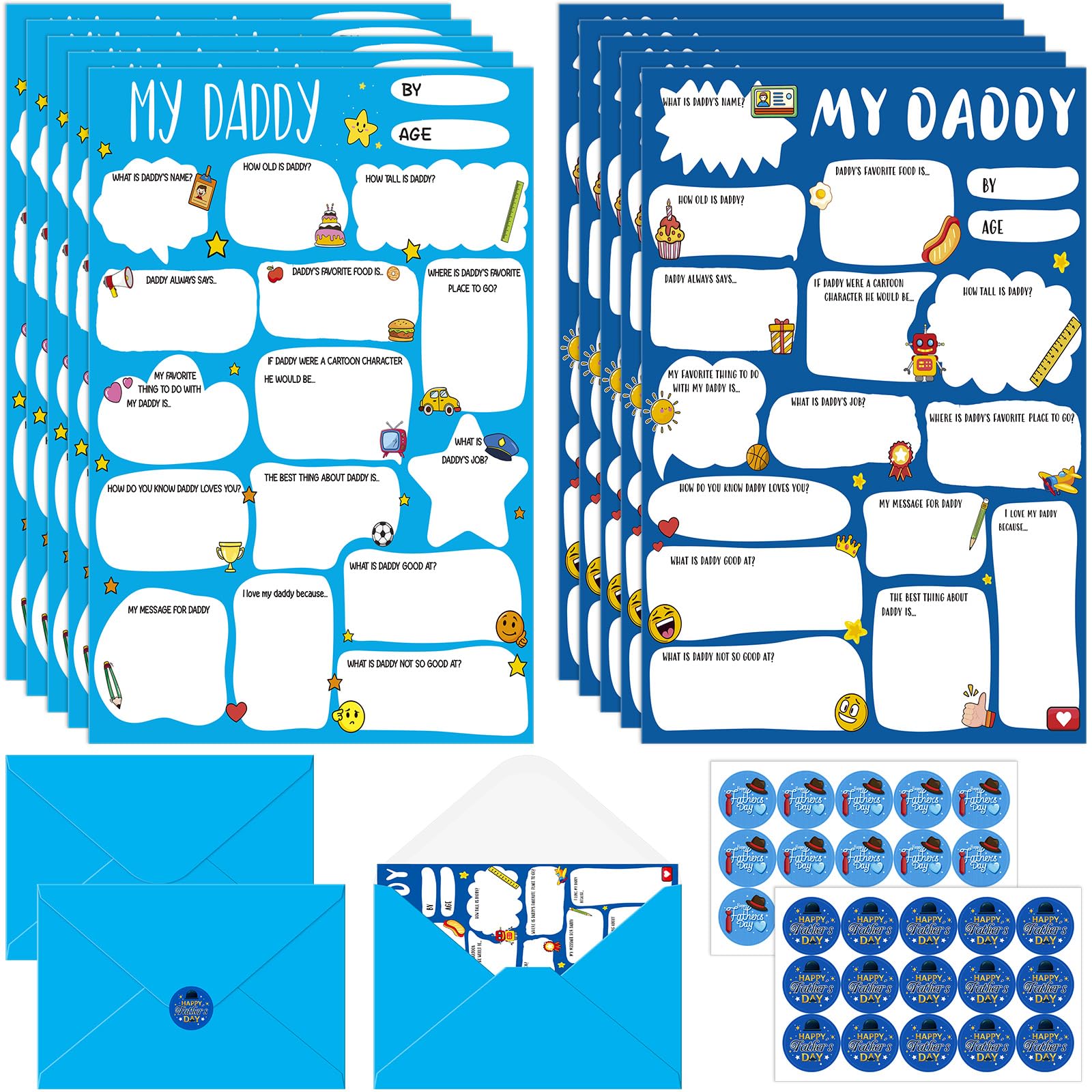 Motiskyy 24 Sets Fathers Day Cards Fathers Birthday Fill in the Blank Keepsake Cards from Daughter, Son DIY Daddy Gift Ideas Funny Happy Daddy's Day