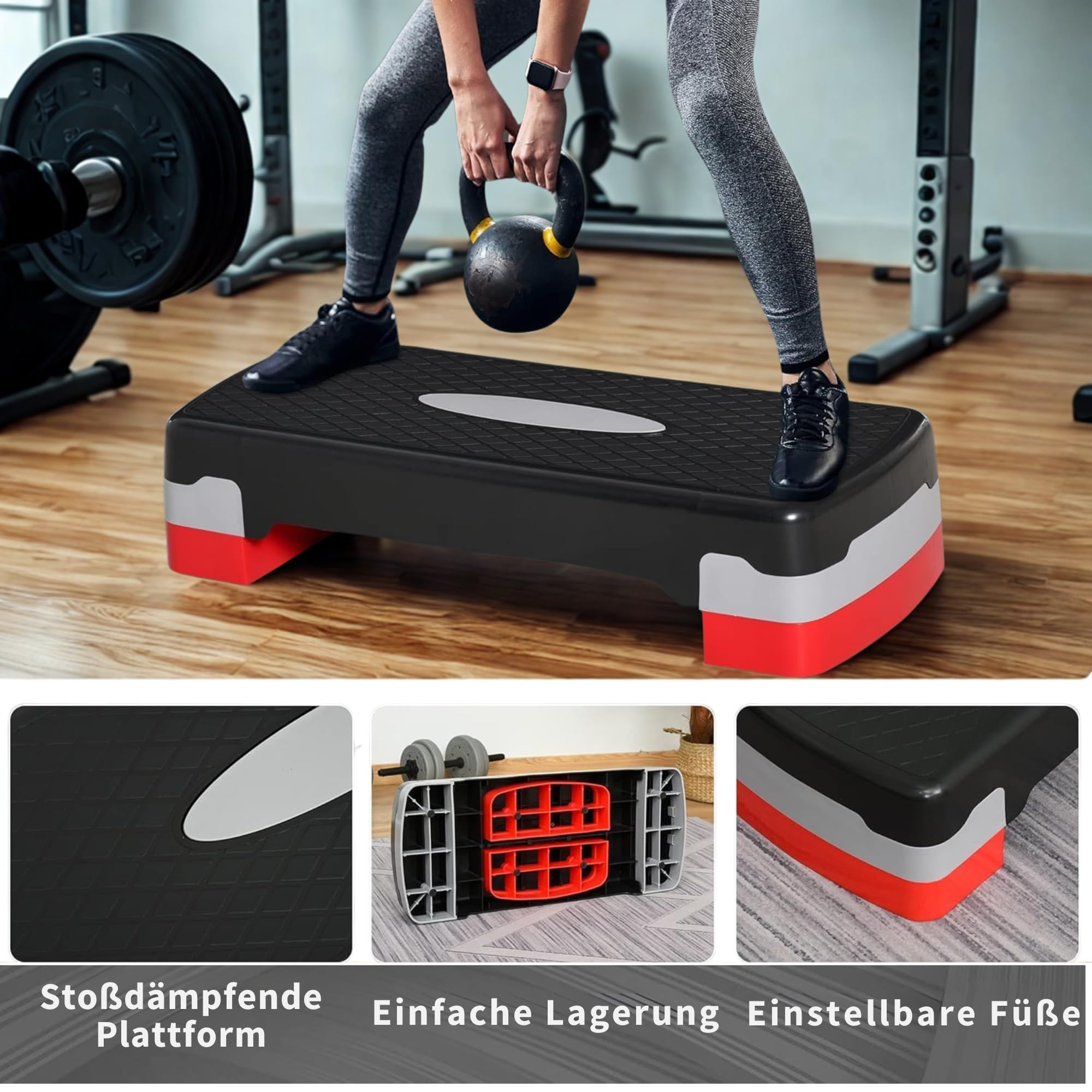 Steppbrett Fitness Aerobic Stepper Höhenverstellbar Step Bench Mit Stufen. Rutschfestes Trainingsgerät Für Büro Und Zuhause. Trainingsgeräte Für Zuhause