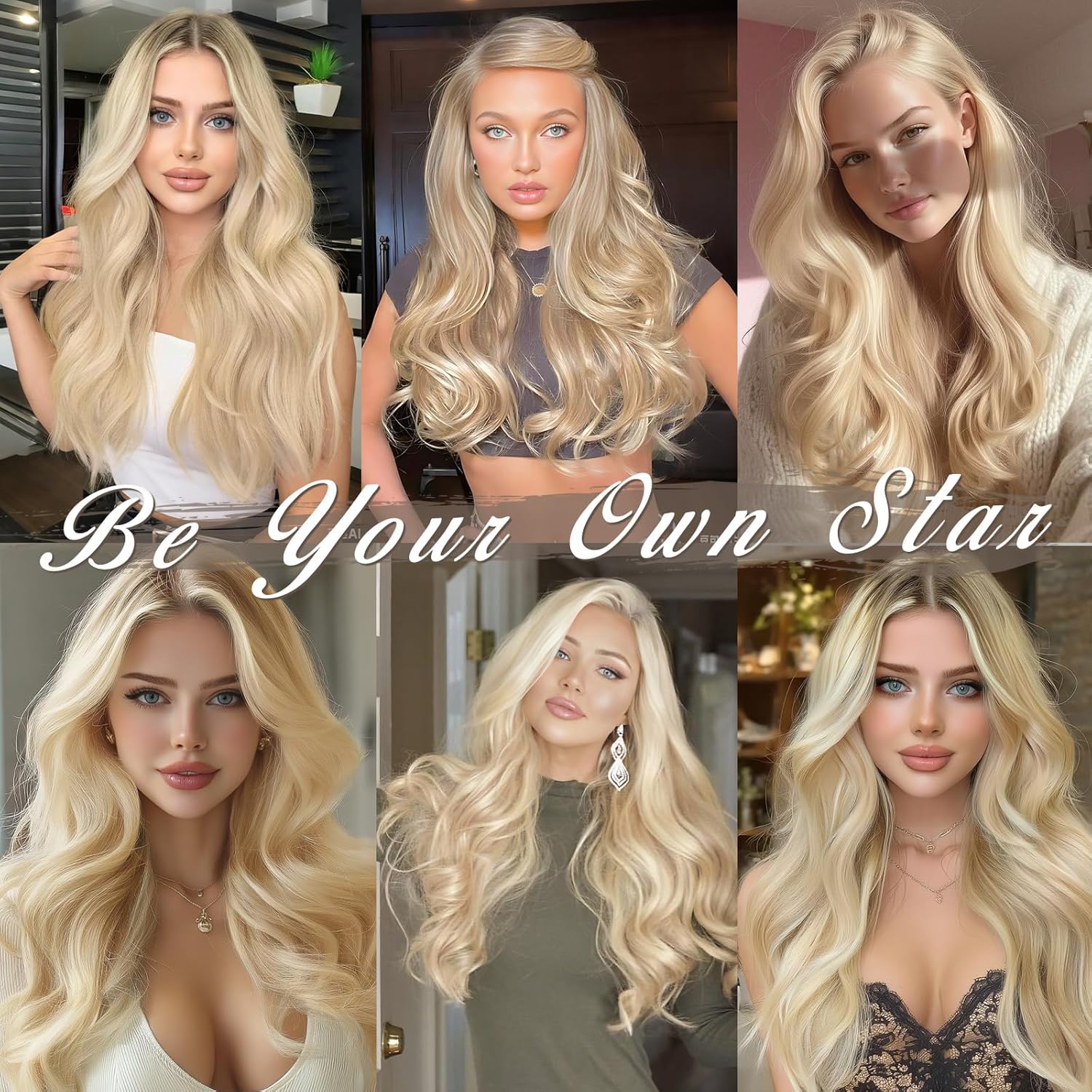 BARSDAR Blonde Wavy Clip in Hair Extensions - 20 Inch Loose Wavy Layered Clip in Hair Extensions for Women, 5 PCS Lace Weft Soft Synthetic Natural Blonde Hairpieces Voluminous Easy Wear Daily