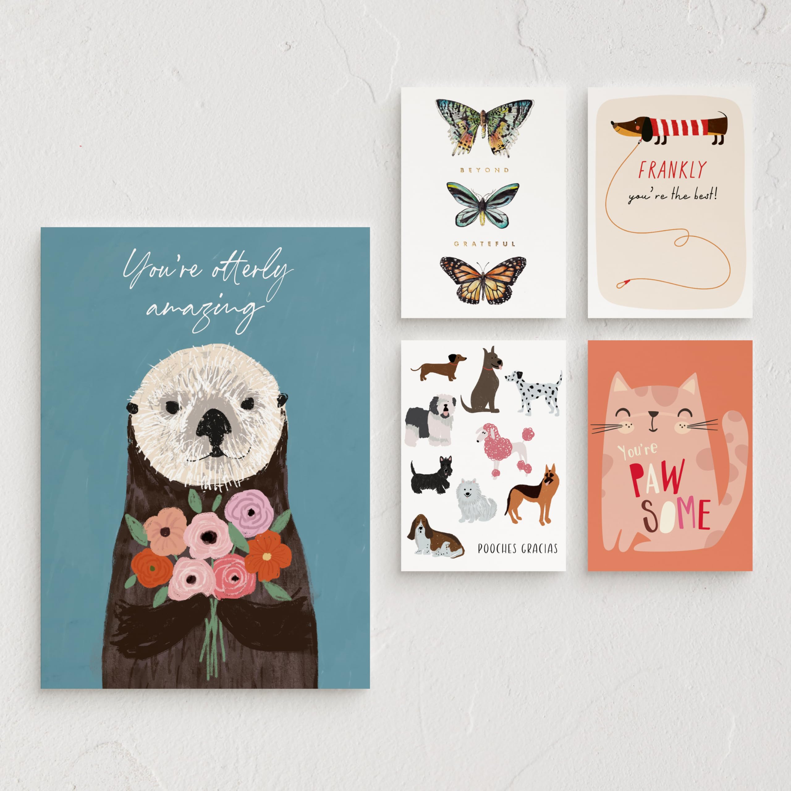 Minted Animals Thank You Greeting Cards Pack, Set of 5, Thank You Notes Variety Pack, Stylish & Curated Folded Thank you Cards With Envelopes, Simple